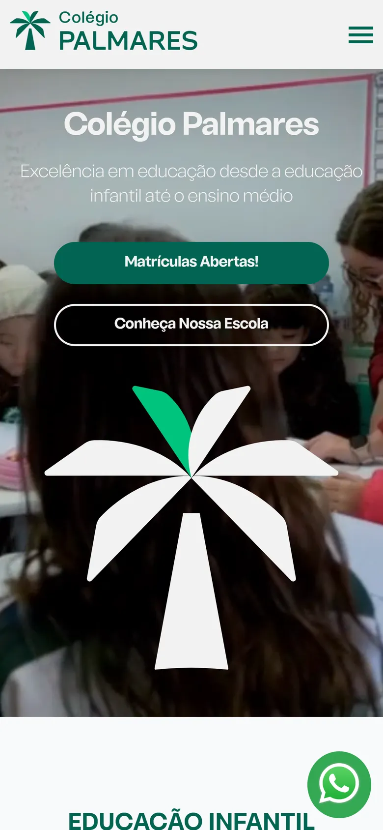 Site do Colégio Palmares no celular